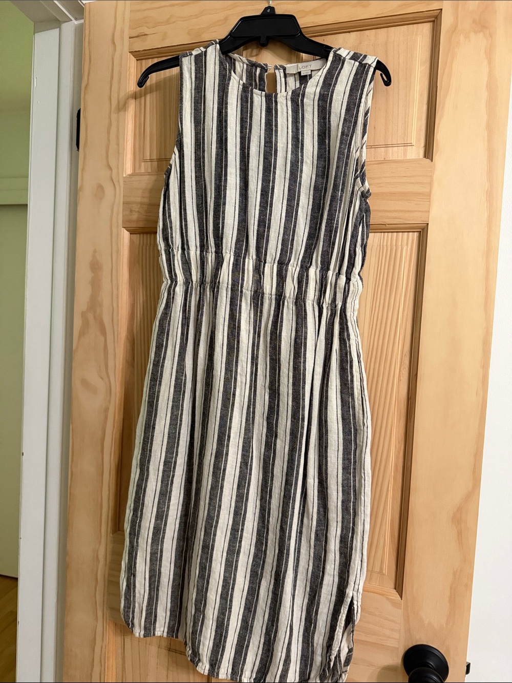 LOFT Black and White Striped Sleeveless Dress